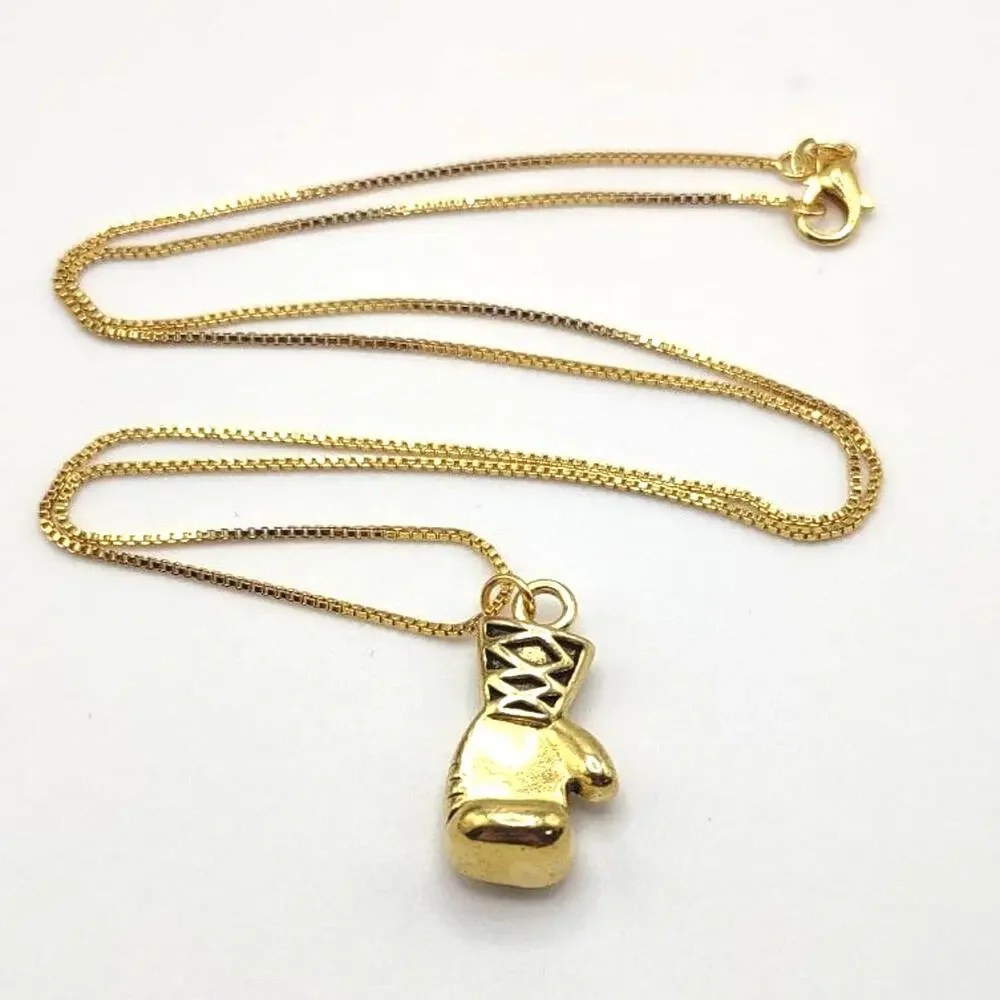 18k Gold Plated Necklace Boxing Gloves Box Chain Valentines Birthday Gift  -New!